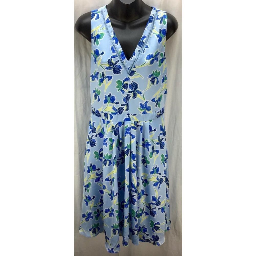 Banana Republic Dress 8 Blue Floral Shift V-Neck Sleeveless Pocket Wimens 2580